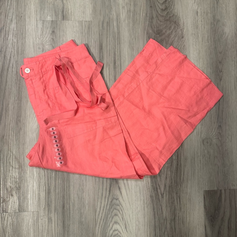 Sigrid Olsen Women’s 8 Coral Pink Linen Cropped Pants NWOT